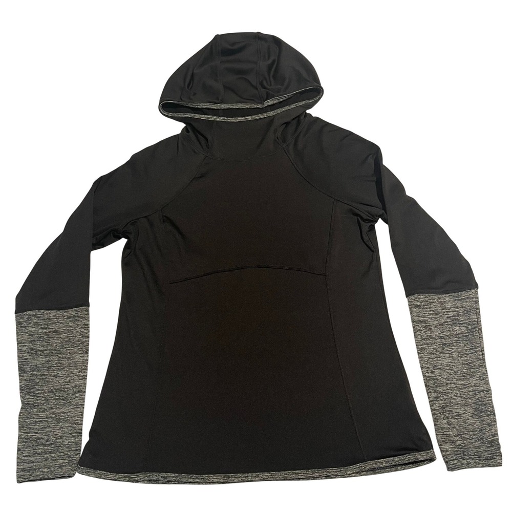 00496 - AVIA Black Heather Gray Sleeve Hoodie Thumbhole Athletic‎ Workout Top S